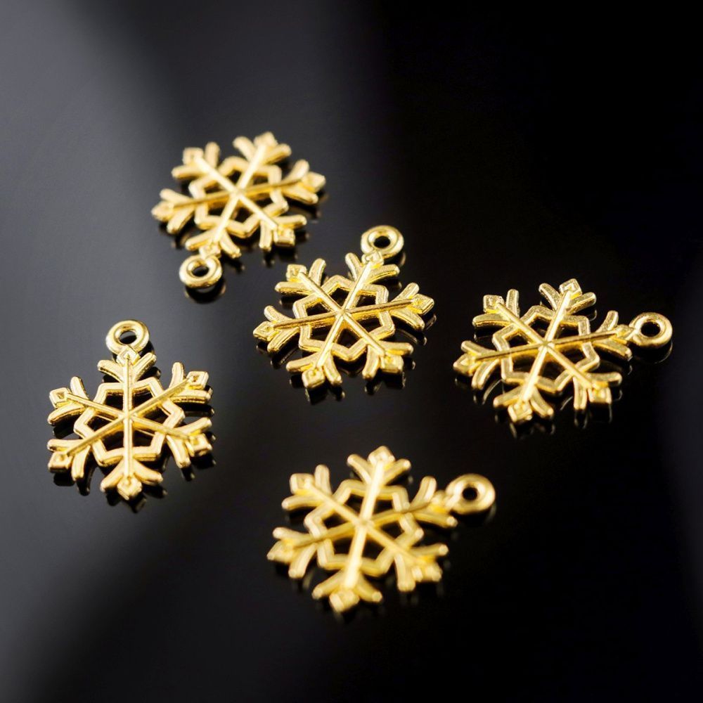 подвеска металлическая "снежинка новогодняя", цвет золото, 21x16x2 мм