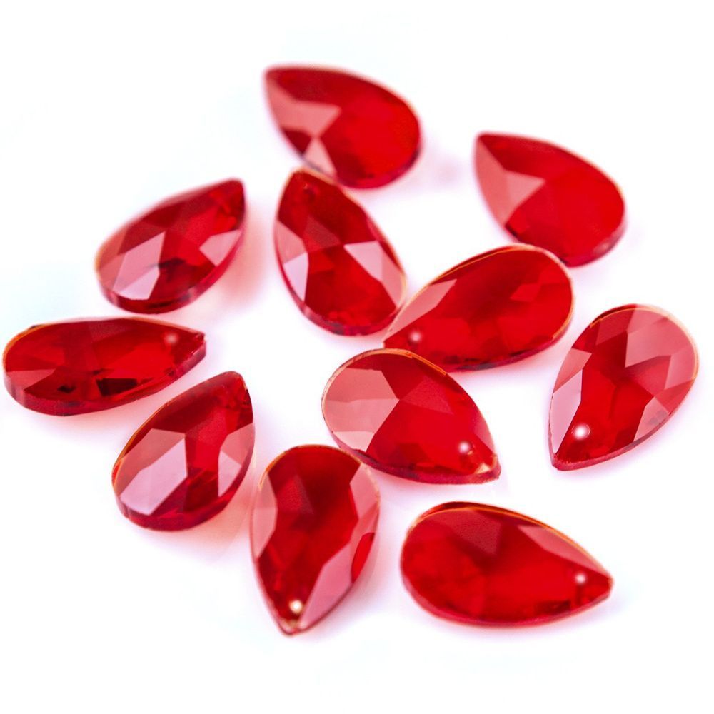 подвеска стеклянная "капля", граненая, цвет красный, 22х13 мм