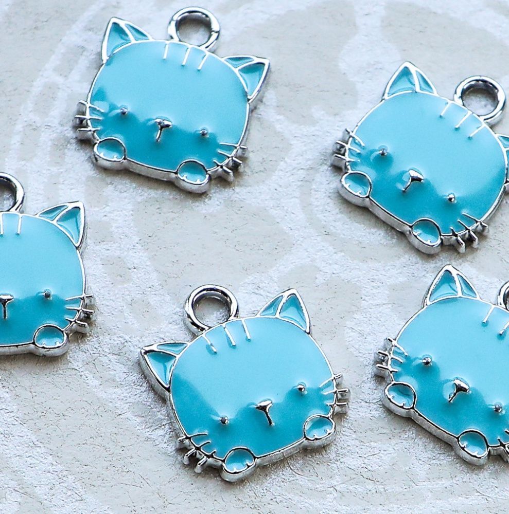 подвеска металлическая "hello kitty", эмаль, цвет голубой, 15x13x3 мм