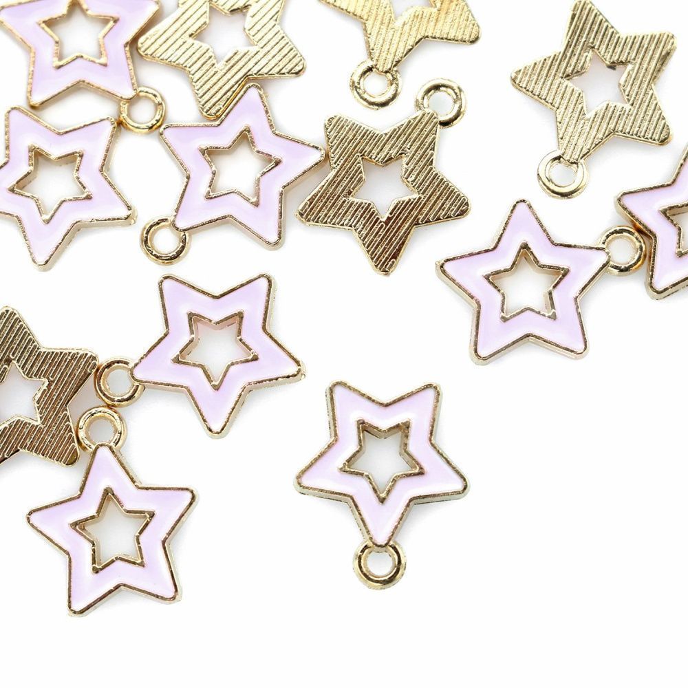 подвеска металлическая "стар", эмаль, цвет св.розовый, 16x14x2 мм