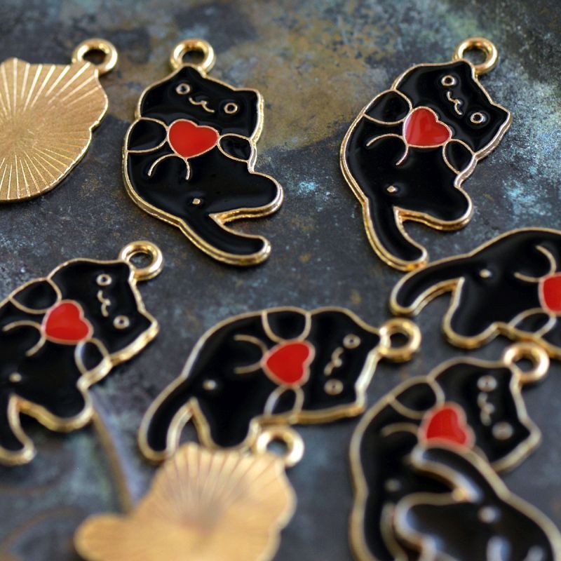 подвеска металлическая "котейка", эмаль, цвет черный, 25x21x1 мм