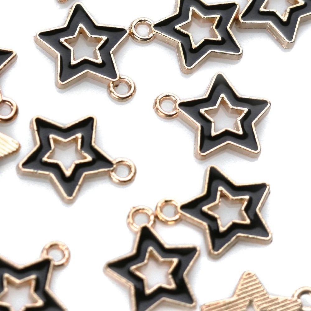 подвеска металлическая "стар", эмаль, цвет черный, 16x14x2 мм