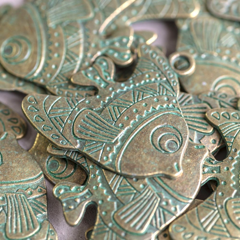 подвеска металлическая "рыба", цвет античная бронза/патина, 33x29х2 мм