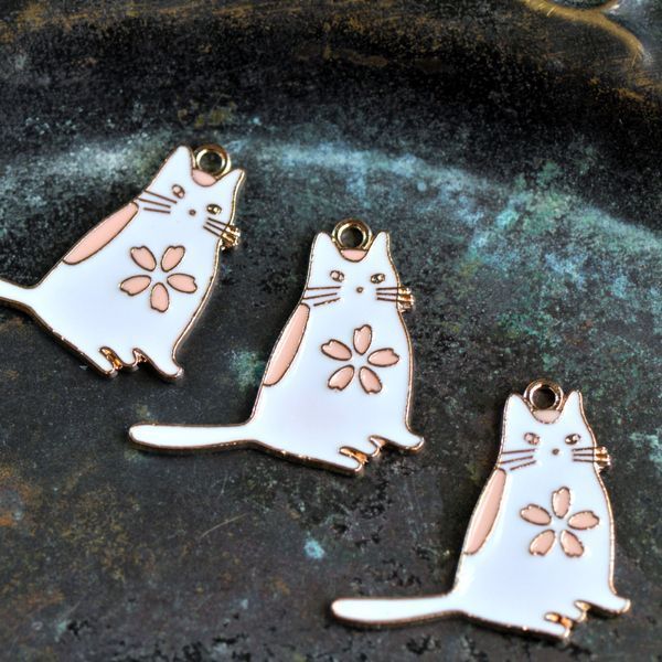 подвеска металлическая "котэ", эмаль, цвет белый, 27x29x1 мм