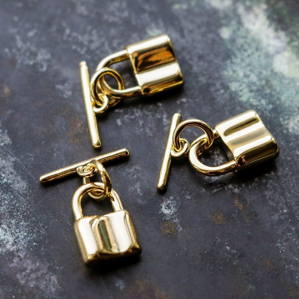 застежка-тоггл "замок", позолота, 10.5x7.5x4 мм