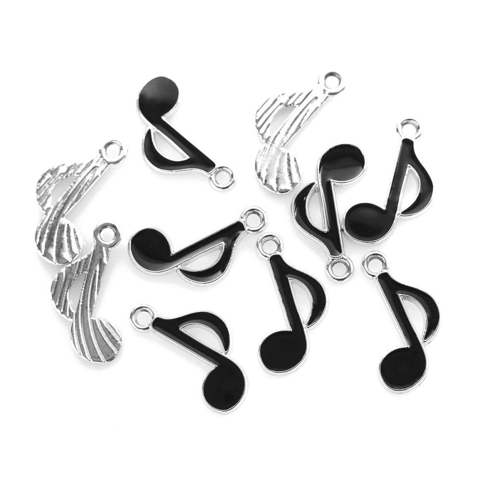 подвеска металлическая "нота", эмаль, цвет черный/платина, 20x12x2 мм