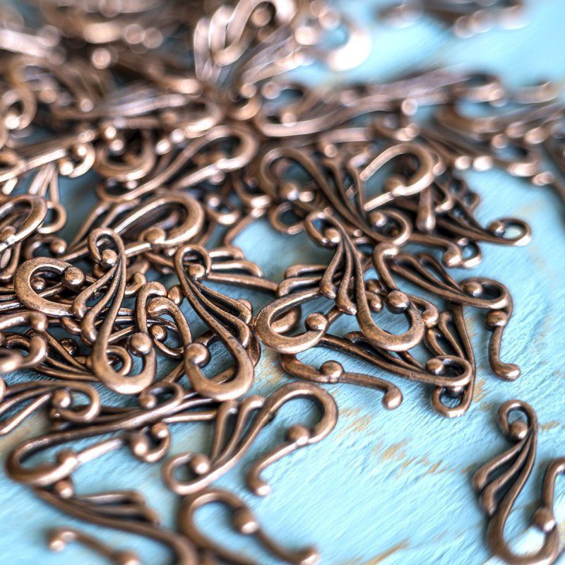 Замочки тоггл "скролл", цвет красная медь, 25x12x16 мм