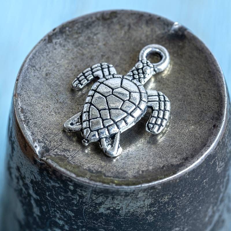 подвеска металлическая "черепашка", античное серебро, 16x12.4x2.2 мм