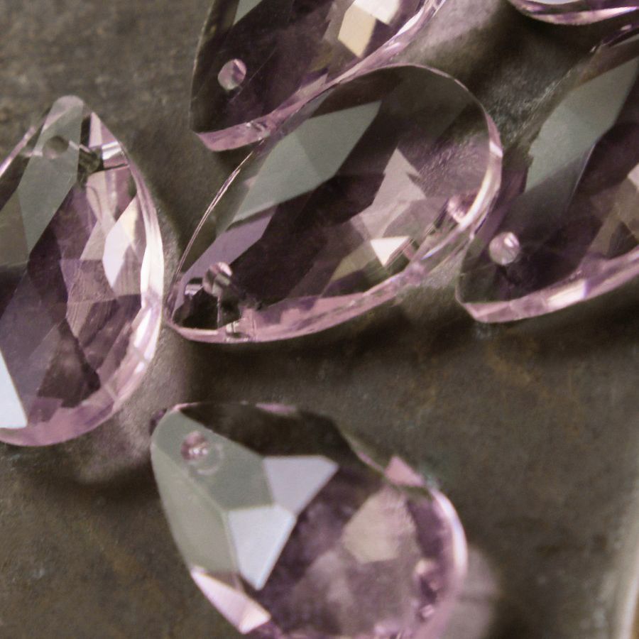 подвеска стеклянная "капля", граненая, цвет розовый, 22х13 мм