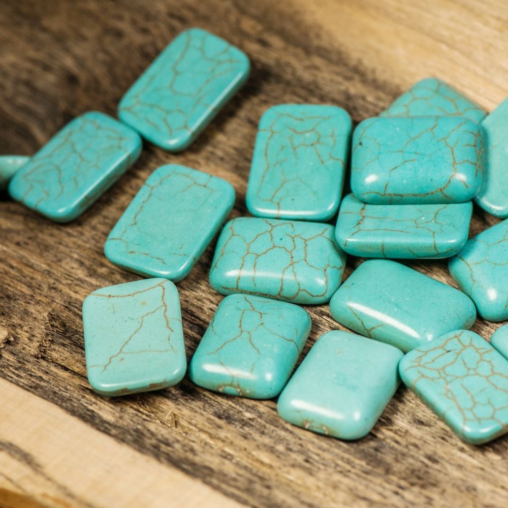 кабошон бирюза синтетическая, прямоугольный, цвет античный голубой, 18x13x5 мм