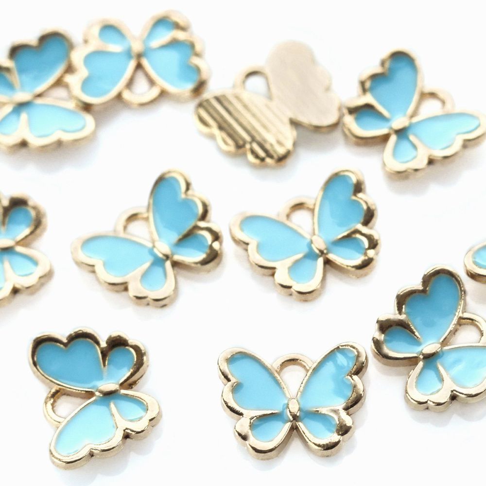 подвеска металлическая "бабочка", эмаль, цвет голубой, 10.5x13x3 мм