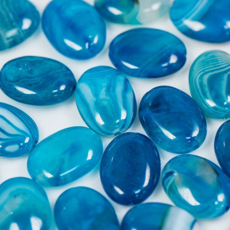 бусина агат, овальная плоская, цвет голубой, 16x12x5 мм