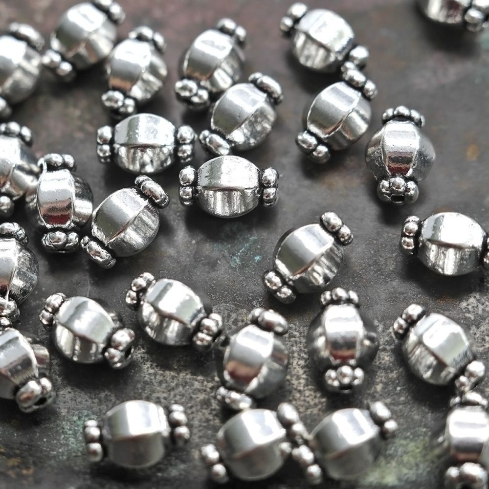 бусина, металл "бонбон", цвет античное серебро, 10х7 мм