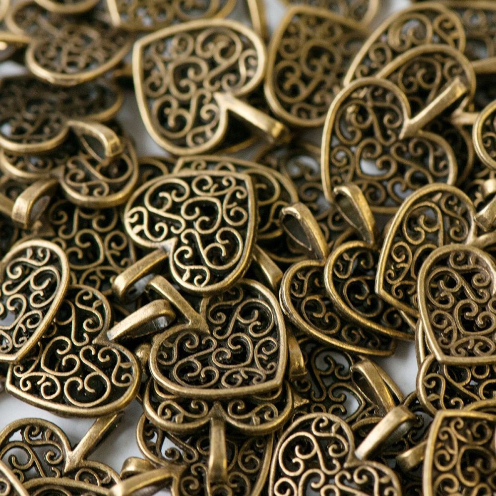 подвеска металлическая "сердечко", цвет античная бронза, 16х14х2 мм