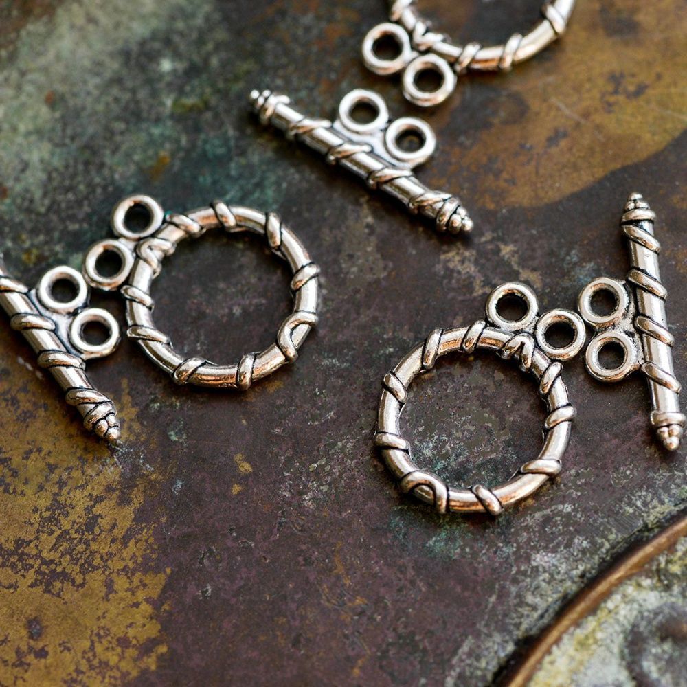 Замочки тоггл "спринг-дуо", цвет античное серебро, 18x15 мм