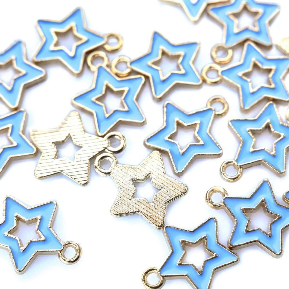 подвеска металлическая "стар", эмаль, цвет лазурный, 16x14x2 мм