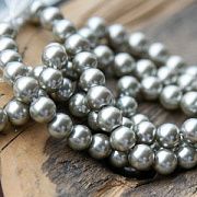 Бусина, имитация жемчуга, стекло 8, цвет серебристый графитовый, 8 мм