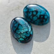 Кабошон агат овальный, кракелюр, цвет сине-зеленый, окрашен, 25x18x6.5 мм
