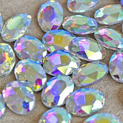 Кабошон стекло Кристалл, овальный, цвет Crystal AB, 14х10 мм