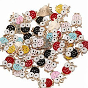 Подвеска металл "Совушки", эмаль, цветовой микс, 16x11.5x1.5 мм