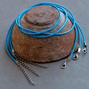 Основа для ожерелья с замком, вощеный шнур, голубой, 450х2 мм