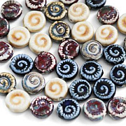 Бусина, керамика "Антик", ракушка аммонит. цветовой микс, 16-17x6.5-7 мм 
