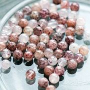 Бусина кварц клубничный, цвет розовый/бордовый, 6 мм (стренд 12 шт.)
