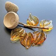 Бусина, Мурано "Листик березы", желто-оранжевый, 15х17 мм