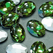 Кабошон стекло Кристалл, овальный, цвет Emerald, 25х18 мм