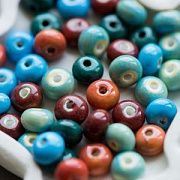 Бусина, керамика "Антик", круглые/рондели, цветовой микс, 8х5 мм