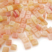 Бусина, Лэмпворк "Полукубик", стекло, цвет желто-розовый, 5.5x6x3 мм