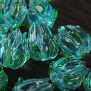 Бусина, Лэмпворк "Тюльпан", стекло, цвет св.бирюзовый, 17-18x15 мм