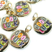 Подвеска металл "Good Luck", позолота/эмаль, 15.5x13.5x1.5 мм