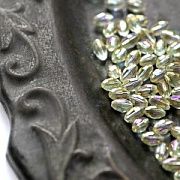 Бусина, стекло овальная, граненая, цвет шампанского перламутровый, 6х4 мм