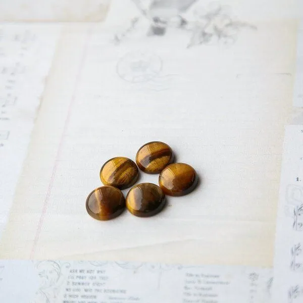 кабошон тигровый глаз круглый, цвет коричневый, 16x6 мм