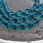 Бусина, стекло овальная, граненая, цвет бирюзовый, 11.5x8 мм
