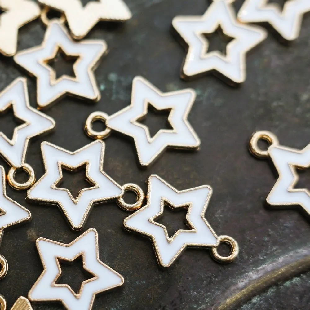 подвеска металлическая "стар", эмаль, цвет белый, 16x14x2 мм