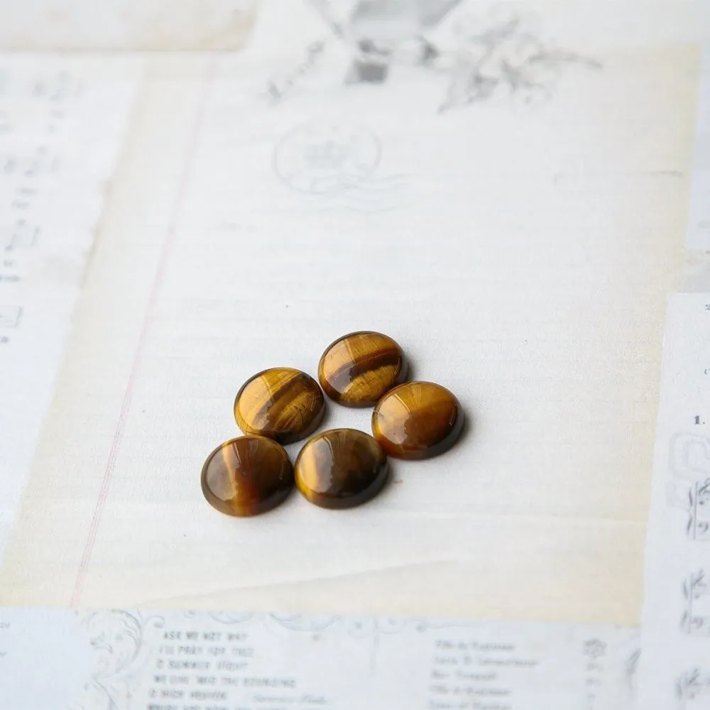 кабошон тигровый глаз круглый, цвет коричневый, 16x6 мм