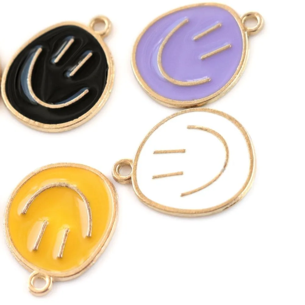 подвеска металлическая "смайлик", эмаль, золото, 24.5x20x1.5 мм