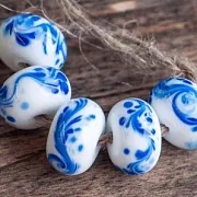 Бусина, Мурано "Гжель", абакус, 15х9 мм