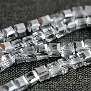 Бусина, стекло "Куб" 7, цвет прозрачный/серебряный, 7х7 мм