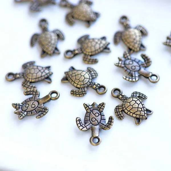 подвеска металлическая "черепашка", античная бронза, 16x12.4x2.2 мм
