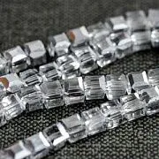 Бусина, стекло "Куб" 7, цвет прозрачный/серебряный, 7х7 мм