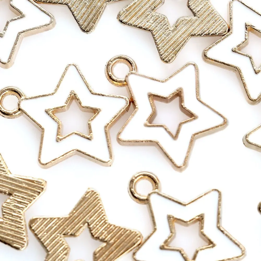 подвеска металлическая "стар", эмаль, цвет белый, 16x14x2 мм