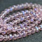 Бусина, стекло абакус 8, граненая, цвет светло-розовый радужный, 8х6 мм