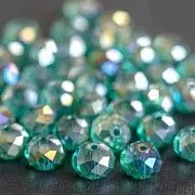 Бусина, стекло абакус 12, граненая, цвет изумрудный радужный, 12х8 мм 