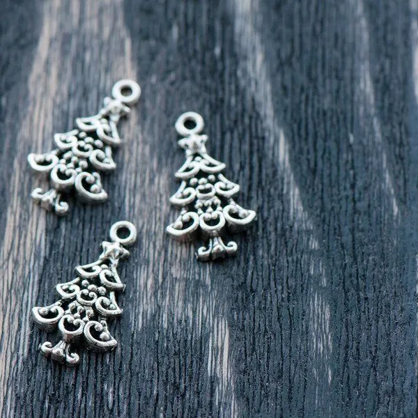 подвеска металлическая "елочка", цвет античное серебро, 24x13.5x2 мм