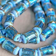 Бусина, стекло с фольгой, "Ролик", цвет голубой яркий, 16x8-9 мм
