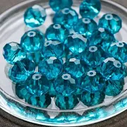 Бусина, стекло абакус 14, граненая, цвет бирюзовый, 14х10 мм