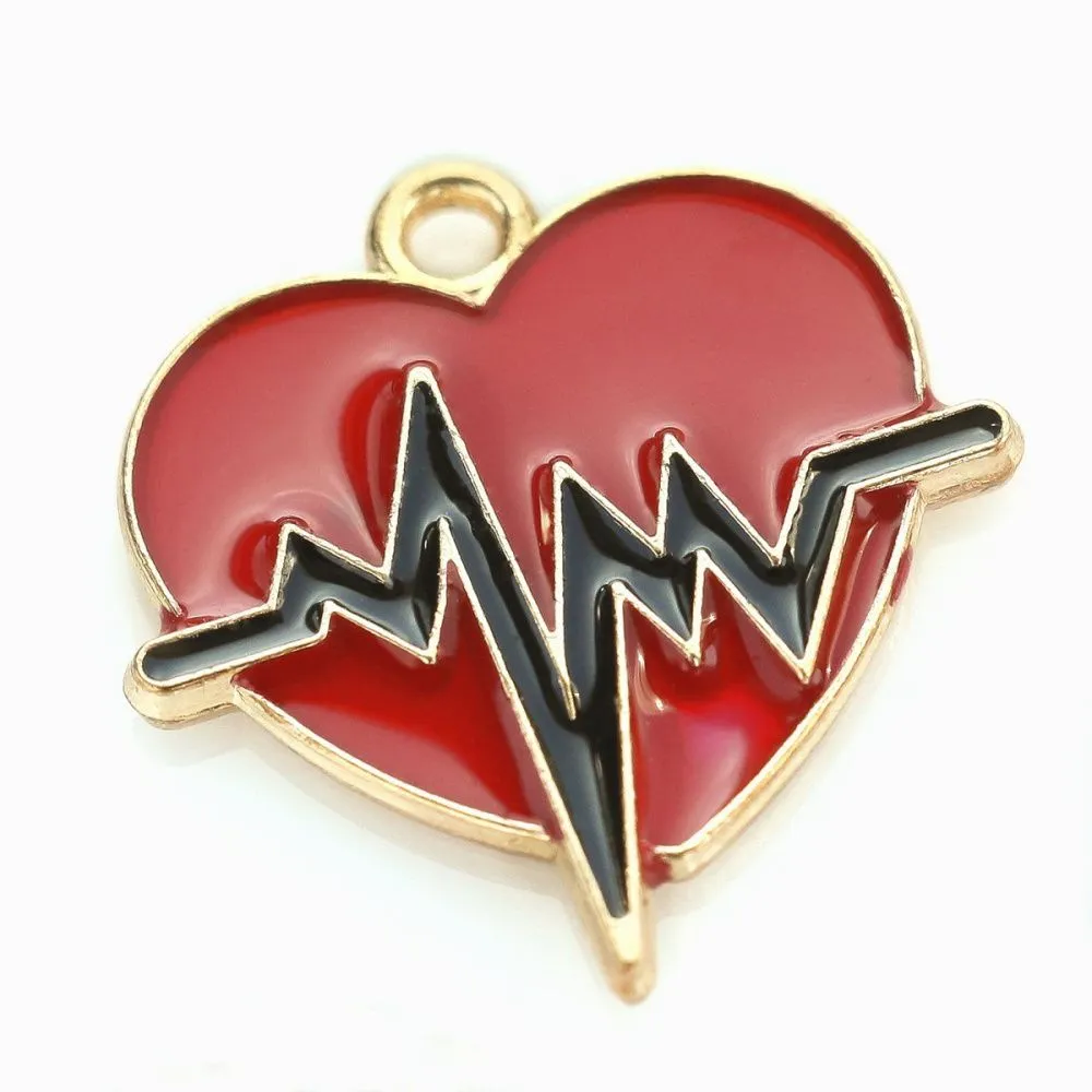 подвеска металлическая "кардиограмма любви", эмаль, цвет красный, 21x20 мм